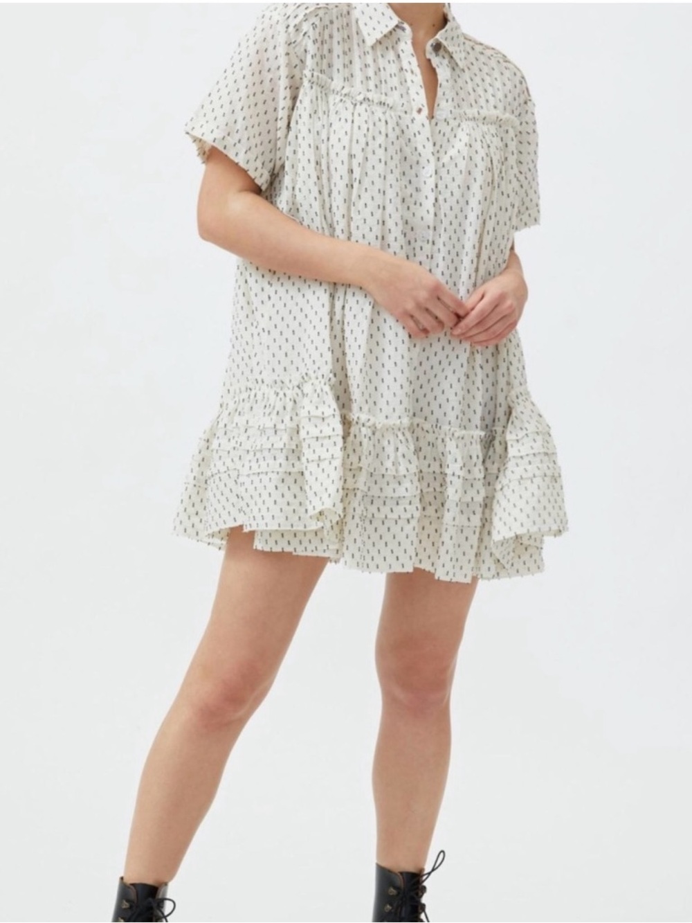 Urban Outfitters Cream Mini Shirt Dress with Black Dot Print